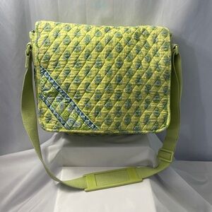 Vera Bradley Lime Green Floral Quilted Large Crossbody With Buckle Flip-Top